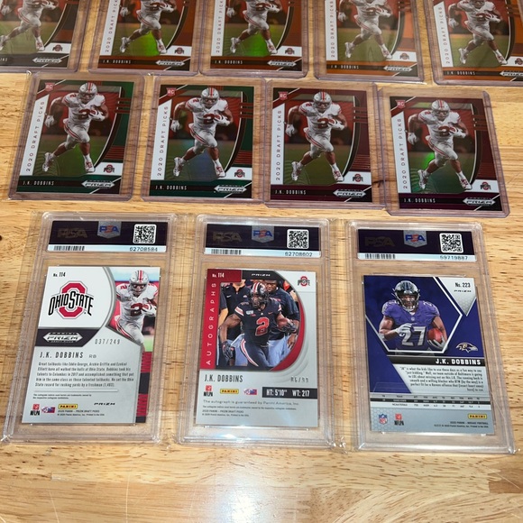 (17) 2020 Prizm Mosaic DP JK DOBBINS RC Auto #ed SSP PSA 10 LOT #/99 #/249 - Picture 4 of 7